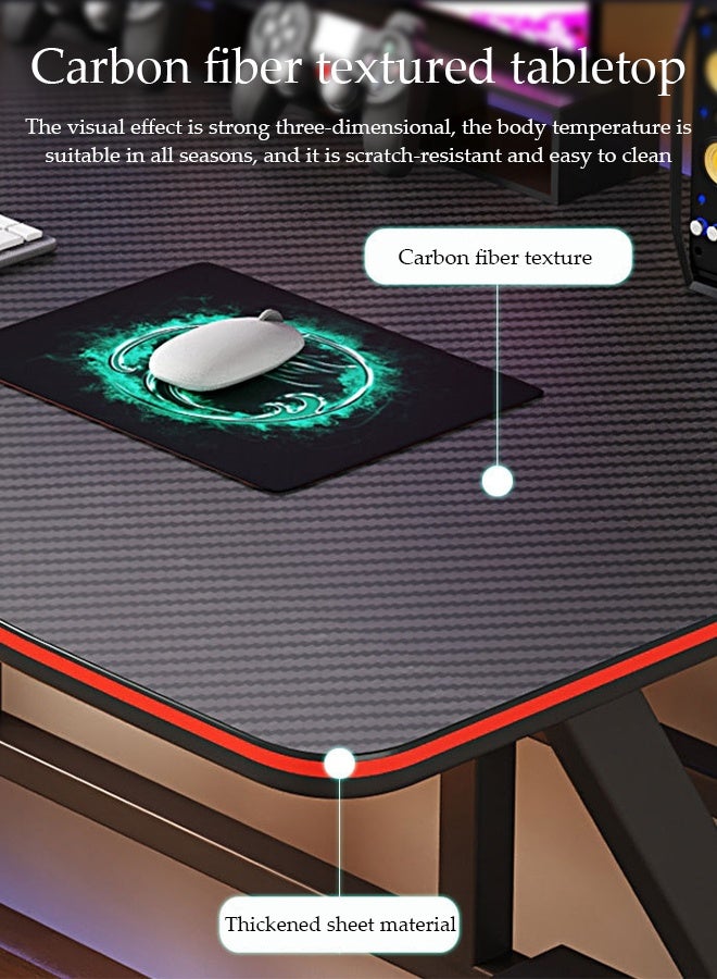 Spides Double K Shaped Computer Desk Multifunctional Gaming Desk Household Modern Simple Large Computer Table Ergonomic PC Desktop Computer Gaming Table Home Office Computer Game Desks with Carbon Fiber Textured Desktop Thickened Carbon Steel Legs for Home Office Study - Image 4